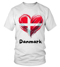 White 'Danmark' Heart-Shaped Danish Flag T-Shirt