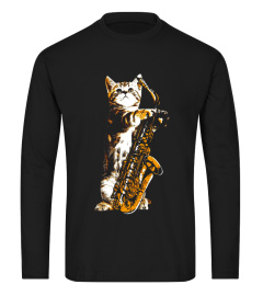 Jazz Cat T-shirt Cool Musician Jazz Player Saxophone