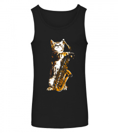 Jazz Cat T-shirt Cool Musician Jazz Player Saxophone