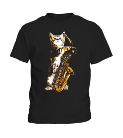 Jazz Cat T-shirt Cool Musician Jazz Player Saxophone