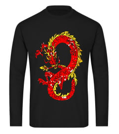 Asian Japanese Chinese Dragon In Red And Gold T-shirt Design