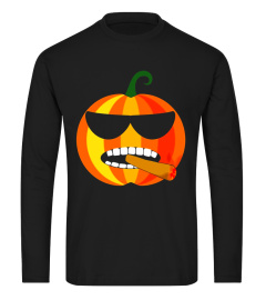 Cigar Smoking Pumpkin Face Emoji T-Shirt for Halloween