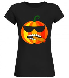 Cigar Smoking Pumpkin Face Emoji T-Shirt for Halloween