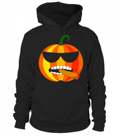 Cigar Smoking Pumpkin Face Emoji T-Shirt for Halloween