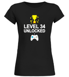 34th Birthday Level 34 Unlocked Funny T-shirt Gift Vintage
