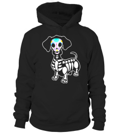 DACHSHUND Halloween T-shirt Skeleton Skull Vintage Retro