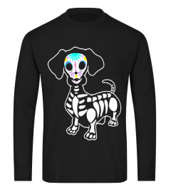 DACHSHUND Halloween T-shirt Skeleton Skull Vintage Retro