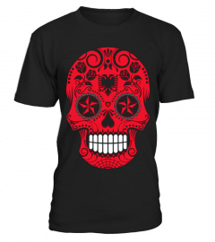 ALBANIAN FLAG SUGAR SKULL WITH ROSES T-S