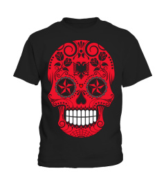 ALBANIAN FLAG SUGAR SKULL WITH ROSES T-S