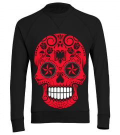 ALBANIAN FLAG SUGAR SKULL WITH ROSES T-S