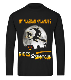 My Alaskan Malamute Rides Shotgun Halloween T-Shirt