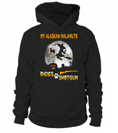 My Alaskan Malamute Rides Shotgun Halloween T-Shirt
