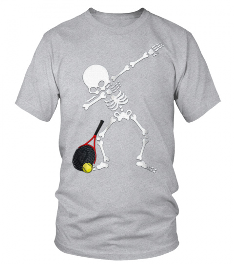 32.Dabbing Skeleton tennis T-Shirt Funny halloween Skull Gift