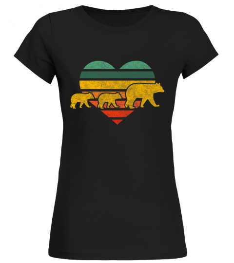 Mama Bear Two Cubs Retro Heart Mothers DayMom