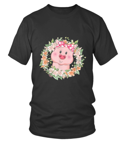 Animal Farmer Farm Gift Idea Women Girls Flower Crown Pig T-Shirt