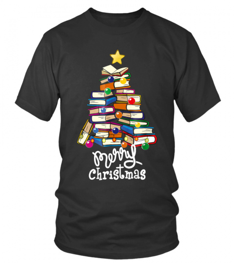 Merry Christmas Tree Shirt Love reading books Librarian nerd