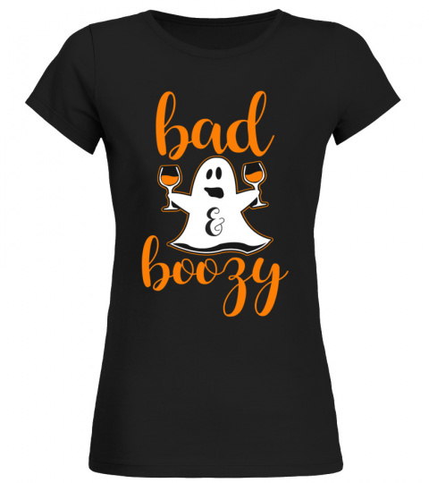 Bad And Boozy Ghost Drinks Wine Halloween Long Sleeve T-Shirt