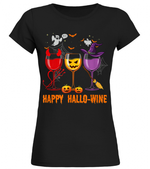 happy hallo-wine funny halloween glass wine drinking lover 