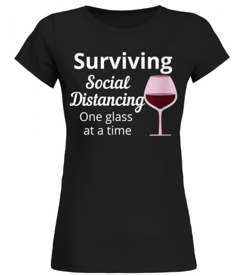 womens surviving social distancing one glass at a time funny wine v-neck 
