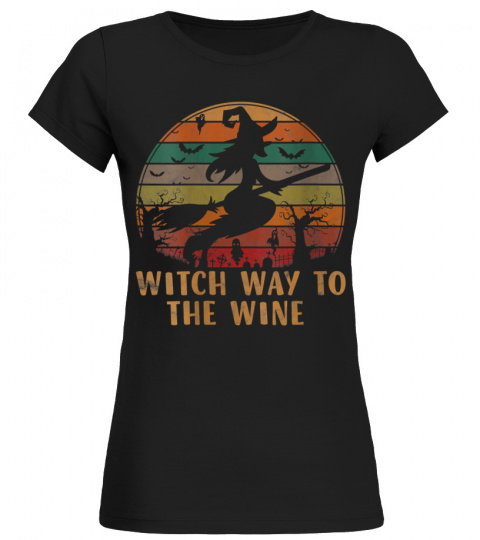Womens Witch Way To The Wine Apparel Funny Halloween Costume Gift V-Neck T-Shirt