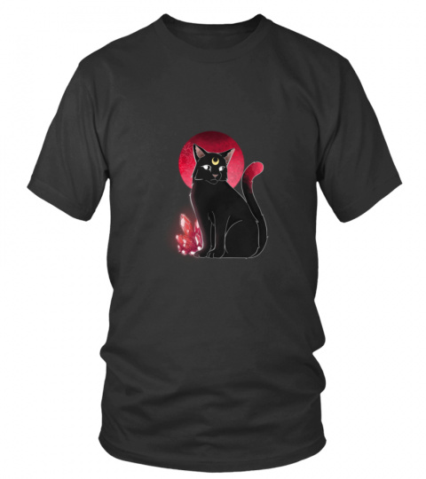Black mystic cat Red moon