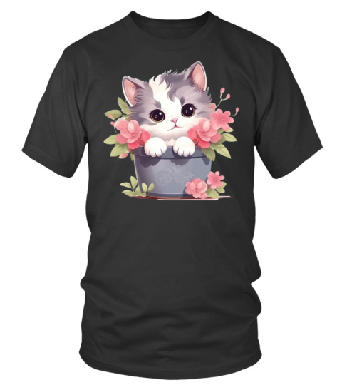 Kitty Cat Flower Cute Pot Flower T-Shirt