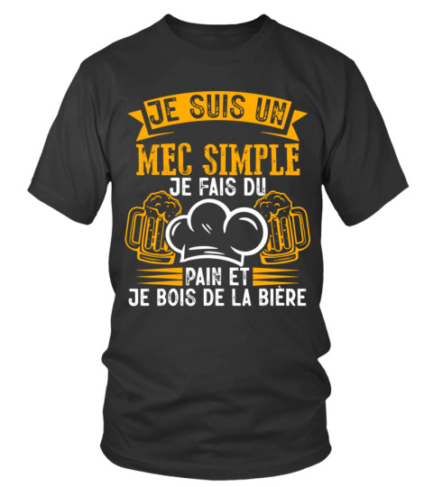 Boulanger-Un Mec Simple Pain Et Bière Apéro Boulanger Homme Cadeau T-Shirt