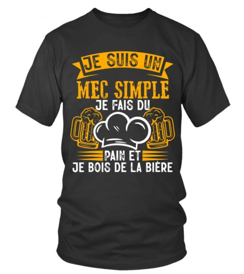 Boulanger-Un Mec Simple Pain Et Bière Apéro Boulanger Homme Cadeau T-Shirt