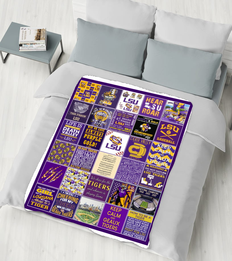 LSU Fleece Blanket Kit-Includes Solid and Printed Fleece Fabric to Make A LSU No Sew Fleece Blanket, Size: 48